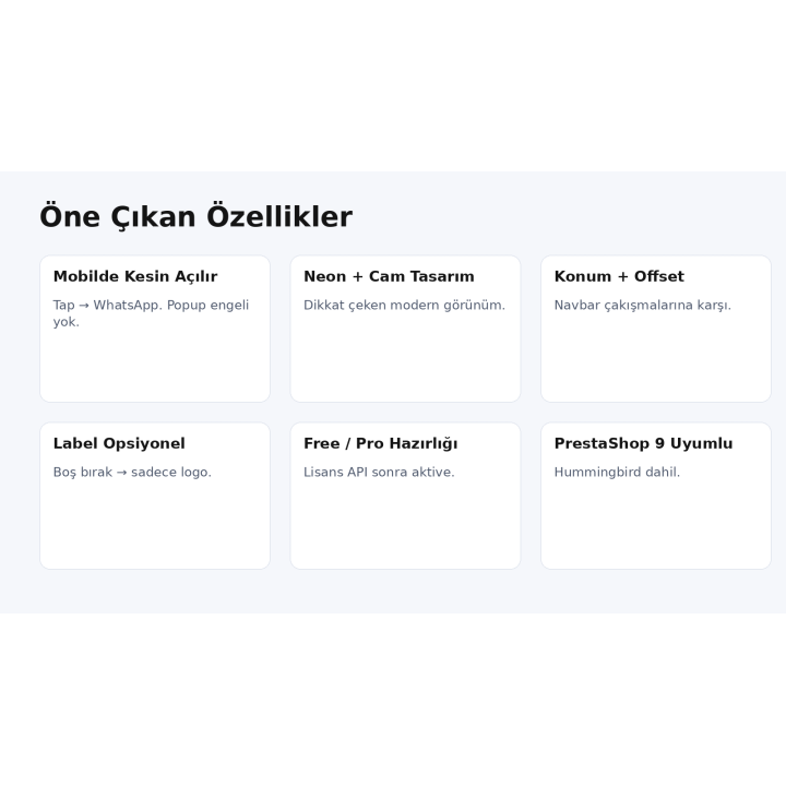 PrestaShop WhatsApp Butonu – Mobilde Direkt Açılan Neon Chat Modülü