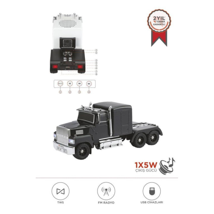 D50 Siyah Tır USB/TF/FM Bluetooth Hoparlör Speaker Hoparlör FM-AUX-USB Destekli Speaker Hoparlör