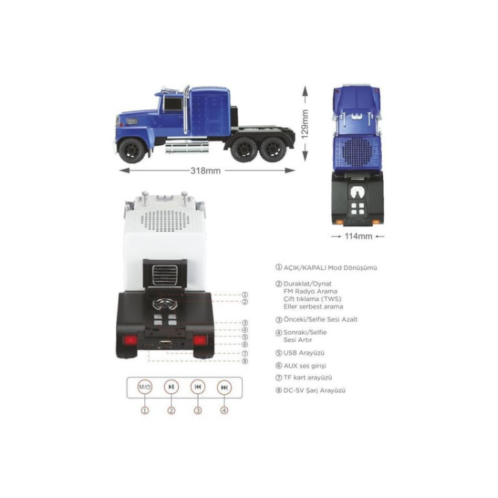 D50 Siyah Tır USB/TF/FM Bluetooth Hoparlör Speaker Hoparlör FM-AUX-USB Destekli Speaker Hoparlör