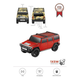 D-48 Kırmızı Araba Retro Tasarım USB/TF/FM Bluetooth Hoparlör Speaker Hoparlör FM-AUX-USB Destekli Speaker H