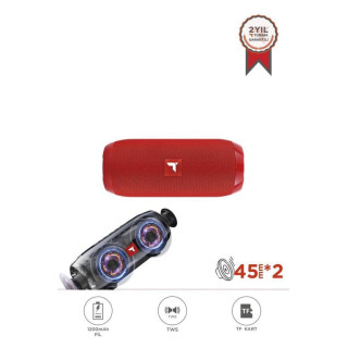 D47 Kırmızı Bluetooth Hoparlör Kablosuz Taşınabilir Ses Bombası TWS, USB, TF Kart, 1200 mah