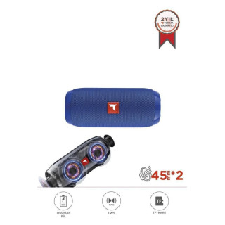D47 Mavi Bluetooth Hoparlör Kablosuz Taşınabilir Ses Bombası TWS, USB, TF Kart, 1200 mah
