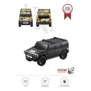 D-48 Siyah Araba Retro Tasarım USB/TF/FM Bluetooth Hoparlör Speaker Hoparlör FM-AUX-USB Destekli Speaker H